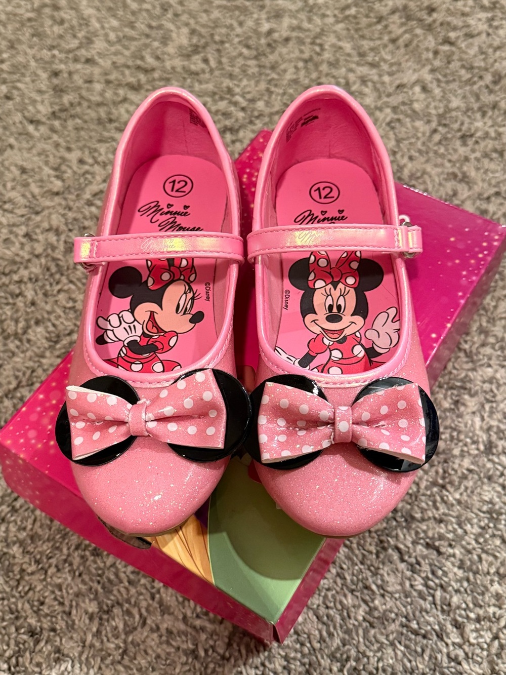 NEW Kids Pink Minnie Mouse Bow Mary Jane Shoes size 12 - Picture 4 of 8